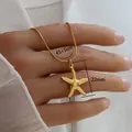 Golden starfish pendant necklace with snake chain for women, length 45+5cm - Fine Texture Starfish Style (C-1-49) / Gold
