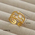 Detail of celestial gold open ring featuring sun moon stars and white shell inlay - Celestial Hollow Style (245) / Gold/White