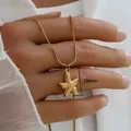 Golden starfish pendant necklace with 18mm sea element charm on a snake chain - Granular Texture Starfish Style (C-1-53) / Gold