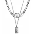 Collar de doble capa de acero de titanio plateado con colgante de moneda y retrato - Tipo estándar / Plateado