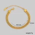 Detalle de pulsera de cadena plana dorada de 6,2 mm con medidas de tamaño y peso - Cadena tejida plana dorada (5-6)