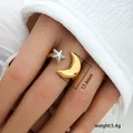 Macro view of gold moon and silver star open ring showing 17.4mm height and 5.4g weight - Tall Star Moon Design (284)