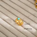 Detalle de anillo ajustable de oro con flores turquesas, ancho 8,8mm y peso 3,2g - Estilo de Trébol Hueco (354)
