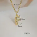 Detail showing gold 26 letter F square pendant necklace with zircon 45+5cm size info - Letter F