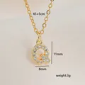 Detailed view of gold square letter Q pendant with zircon inlay and chain size specs - Letter Q
