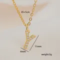 Detail view of gold letter Y necklace showing 11mm height with sparkling zircon inlay - Letter Y