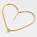 Collar de cadena de serpiente dorada con colgante de cruz de circonita en forma de corazón - Cadena de Serpiente Zirconia Marquesa (B31) / Dorado