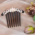 Peine elegante de 7 dientes con perlas y diamantes de imitación en fondo floral - Estilo 2 (Arco Hueco Diamante de Color)