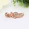 Peacock hair clip with rose gold metal and champagne crystals for women ponytail - Peacock Champagne