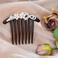 Peine de 7 dientes con elegantes perlas blancas y diamantes de imitación oro rosa - Estilo 4 (Oro Rosa Hoja Flor)