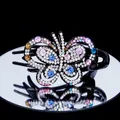 Barrette papillon noire élégante ornée de strass multicolores sur support miroir - Multicolore (Aléatoire)