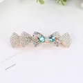 Elegant bow-shaped hair clip with sparkling white rhinestones and blue teardrop gems - Blue Bowknot