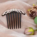 7-tooth hair comb with rose gold metal base and iridescent rhinestones on silk fabric - Style 6 (Rose Gold Hollow Magic Color)