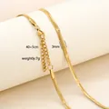 3mm wide golden snake chain necklace made of stainless steel with 40+5cm length - Textured Herringbone Chain Style / Gold