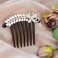 Elegant seven-tooth hair comb with rose gold butterfly and teardrop pearl inlay - Style 1 (Butterfly Teardrop Pearl)
