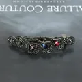 Retro gunmetal hair clip with wave design and colorful crystals for pony tail - Three Flowers Multi-Color (Random)