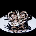 Elegante fermaglio a farfalla con cristalli marroni e strass AB su base a specchio - Champagne