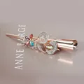 Pinza para el cabello floral en oro rosa con pedrería y gemas de colores - Estilo ramo / Multicolor