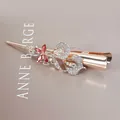 Elegante fermaglio per capelli in lega dorata con strass bianchi e motivi floreali rossi - Stile bouquet / Rosso