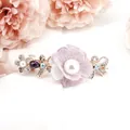 Elegante pinza para el pelo con flores moradas, cristales brillantes y perlas finas - Floral Lavanda