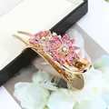 Pink and white rhinestone flower hair clip with golden metal frame in Korean style - Sun Flower Red