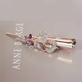 Fermaglio per capelli oro rosa con strass bianchi e fiore di cristallo viola - Stile bouquet / Viola
