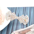 Elegante zilveren haarspeld in strikvorm met witte kristallen op een blauwe achtergrond - Waaier / Witte Waaier