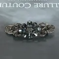 Vintage gunmetal floral hair clip with dark grey crystals and rhinestones - Sunflower Black