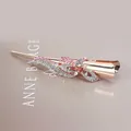Rose gold bow hair clip with pink rhinestones and elegant floral crystal accents - Ribbon Style / Red