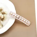 Elegant rose gold hair clip with double rows of pearls and white rhinestone accents - Korean Straight Bar