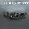 Retro gunmetal hair clip with sparkling grey rhinestones and blue teardrop gems - Blue
