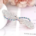 Rose gold bow hair clip with gradient blue rhinestones and sparkling crystal accents - Ribbon Blue