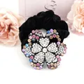 Floral velvet hair tie with multi-color rhinestones and elegant crystal center detail - Multicolor (Random)