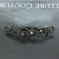 Vintage gunmetal hair clip with dark grey rhinestones and floral scroll patterns - Three Flowers Black