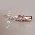 Rose gold butterfly hair clip decorated with pink and white rhinestones and foliage - Double Bow Style / Red