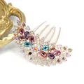 Vintage rose gold peacock hair comb with colorful rhinestones and hollow metal craft - Colorful