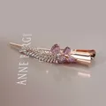 Elegant rose gold hair clip with purple gradient rhinestones in butterfly design - Double Bow Style / Purple