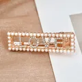 Rose gold hair clip with white pearls and LOVE rhinestone lettering for women - LOVE