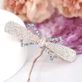 Elegant rose gold hair clip with white and blue rhinestones on a white pedestal - Blue Bowknot