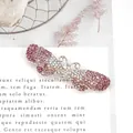Pink and white crystal rhinestone butterfly hair clip with a gold finish base - Butterfly / Pink
