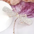 Elegant rose gold bow hair clip with crystal rhinestones and spring clamp design - White Bow