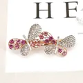 Elegant rose gold hair clip featuring double butterflies with pink and white crystals - Double Butterfly Pink