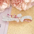 Elegant rose gold crystal hair clip with pink and white rhinestones and heart motif - Orchid Red