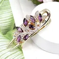 Elegant gold flower hair claw with purple crystals and sparkling white rhinestones - Cymbidium Purple
