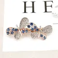 Blue rhinestone butterfly spring hair clip with rose gold alloy plating and crystals - Double Butterfly Blue