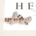 Elegant rose gold spring clip with white and purple rhinestones in butterfly design - Double Butterfly Purple