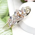 Luxurious gold floral hair claw clip featuring sparkling crystals and leaf patterns - Cymbidium White