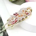 Elegant gold flower hair clip with pink and purple rhinestones for women - Morning Glory Red