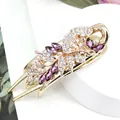 Floral hair claw with purple marquise rhinestones and white crystals on gold alloy - Morning Glory Purple
