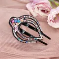 Ethnic style bird-shaped hair clip with colorful crystals on a black resin base - Multicolor (Random)